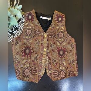 Baxter & Wells Vintage 90s Aztec Tribal Tan Maroon Tapestry Vest Sz M See Detail